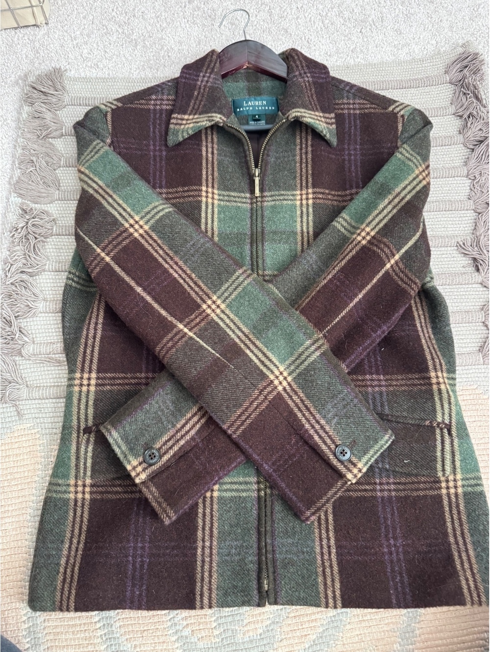 Ralph Lauren 100% Wool Plaid Jacket Green and Brownb